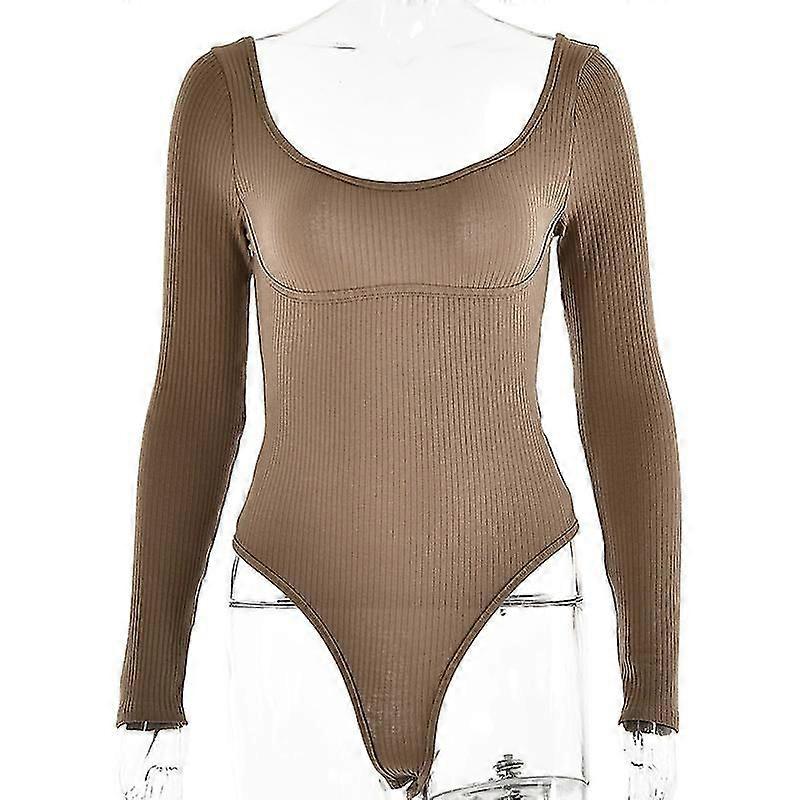 Women''s Solid Color Long Sleeve Square Neck Backless Bodysuit Tops Jumpsuit