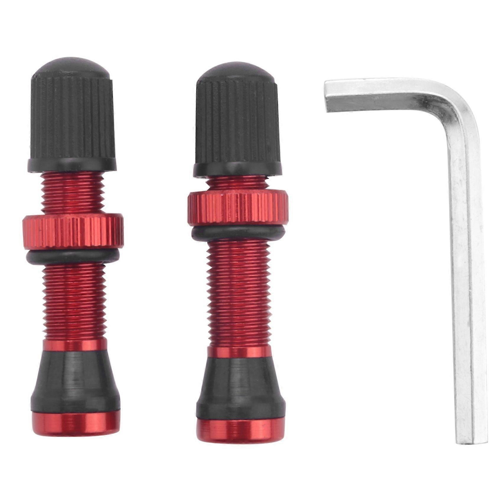 2PCS Bicycle Schrader A/V Valves 40mm CNC Machined Anodized Nipple for Road Bike Tubeless Rims,Red