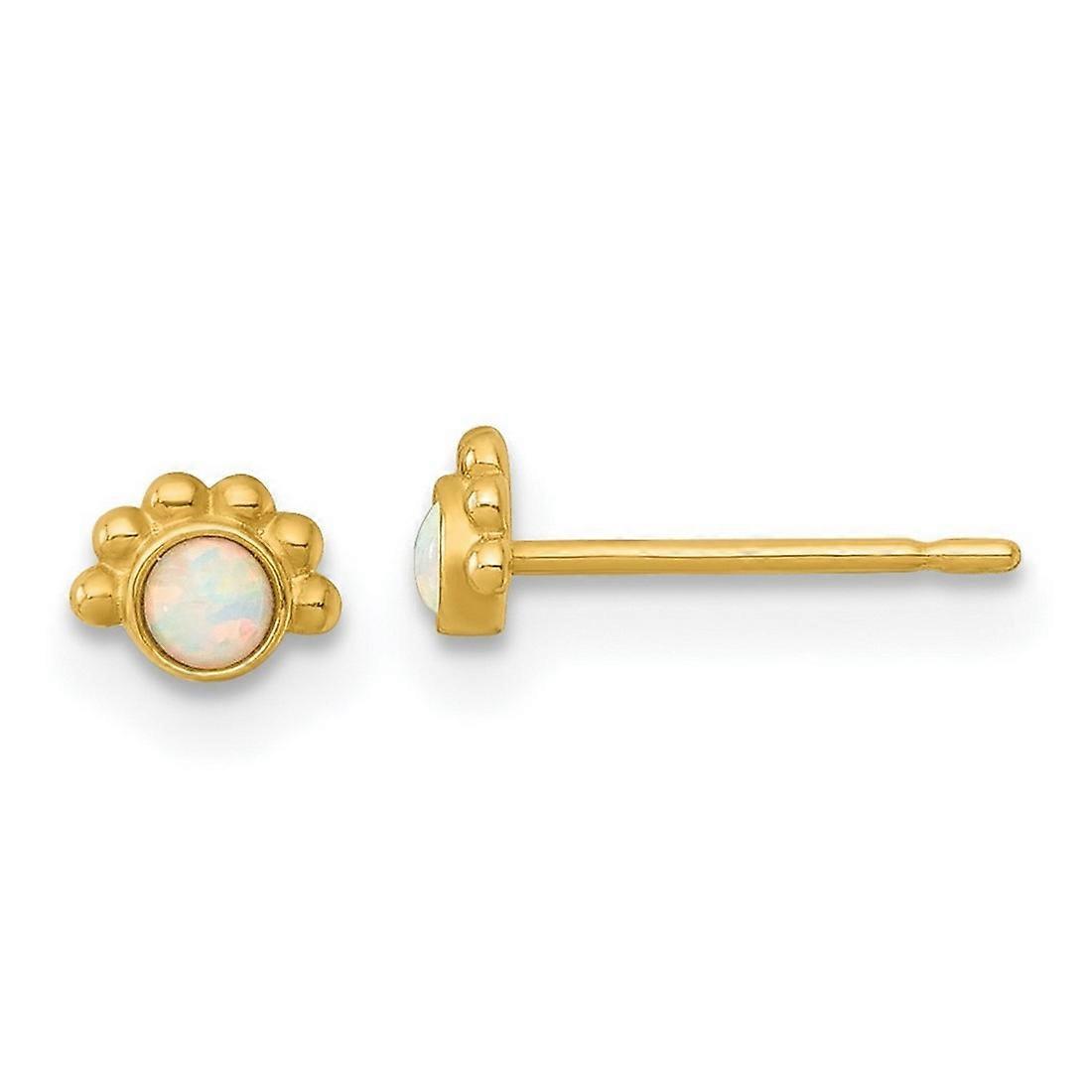 5mm 14k Solid Yellow Gold Polished and Beaded Simulated Opal Post Earrings 5x5mm Wide Stud Earring for Women