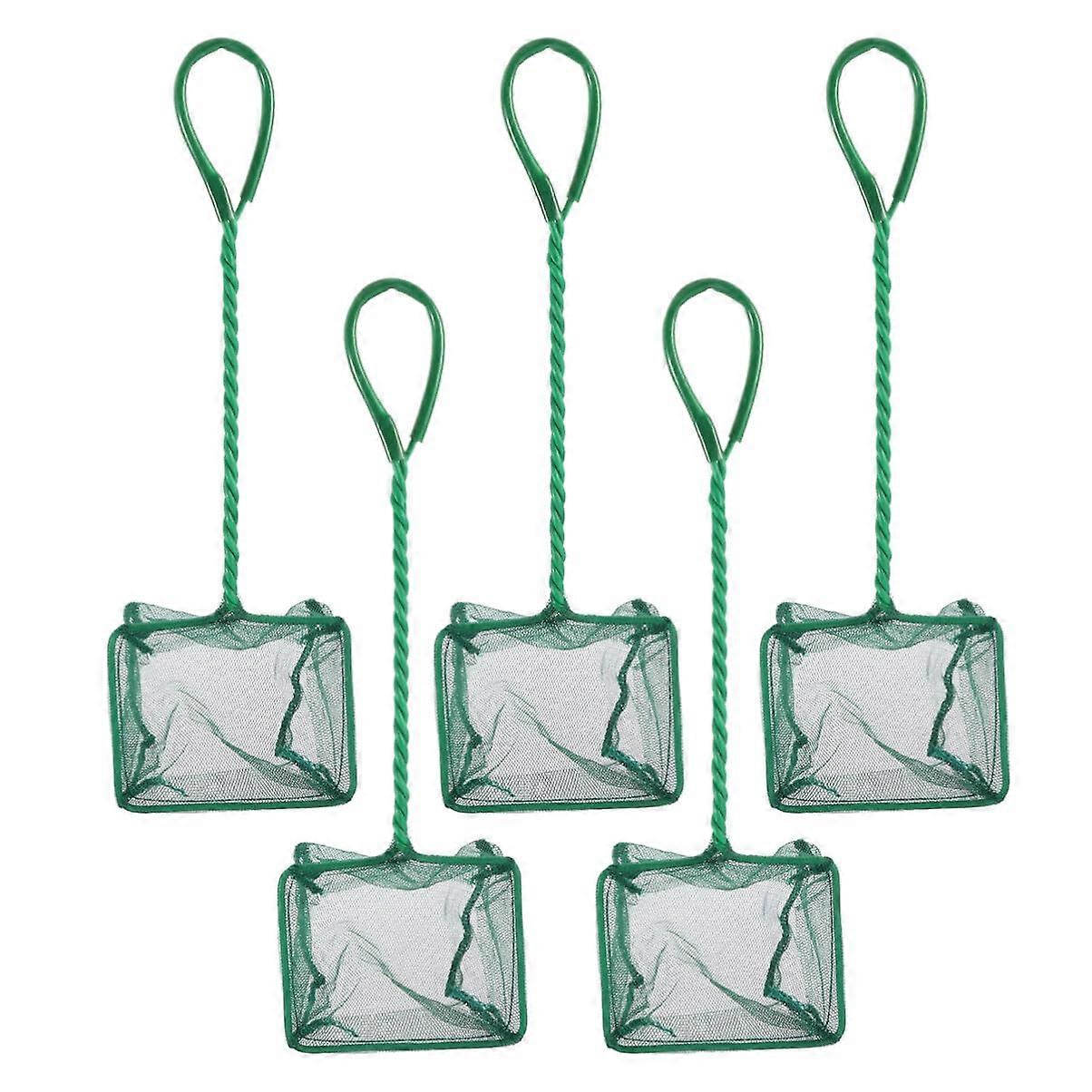 5pcs Small Mesh Fish Net for Aquarium, 3 Inch Unbreakable Plastic Handle Goldfish Catching Net - Green