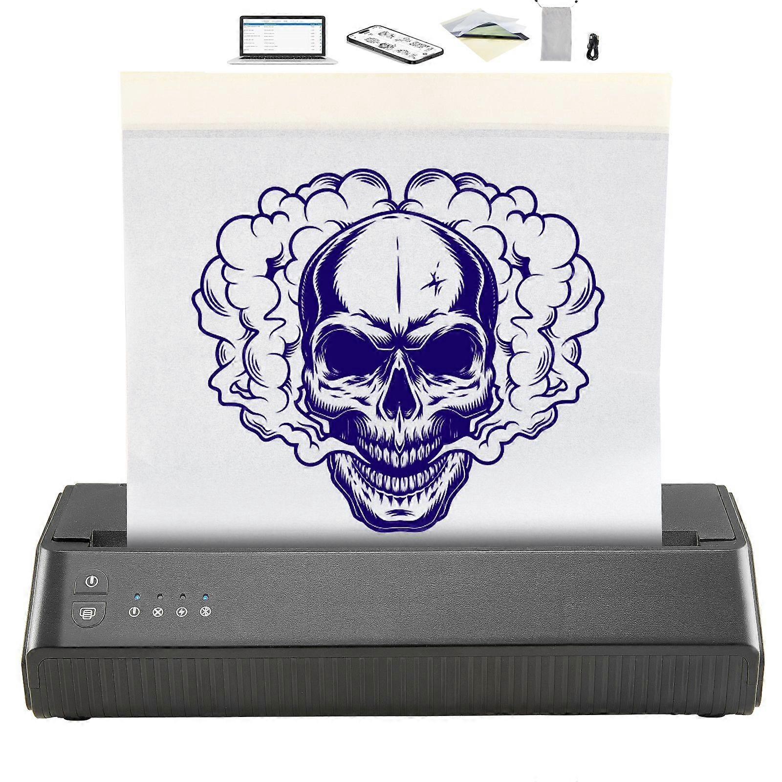 Stampante per stencil per tatuaggi, Bluetooth wireless, con carta di trasferimento da 10 pezzi, compatibile per iOSAndroid Phone, iPadPC (con custodia)