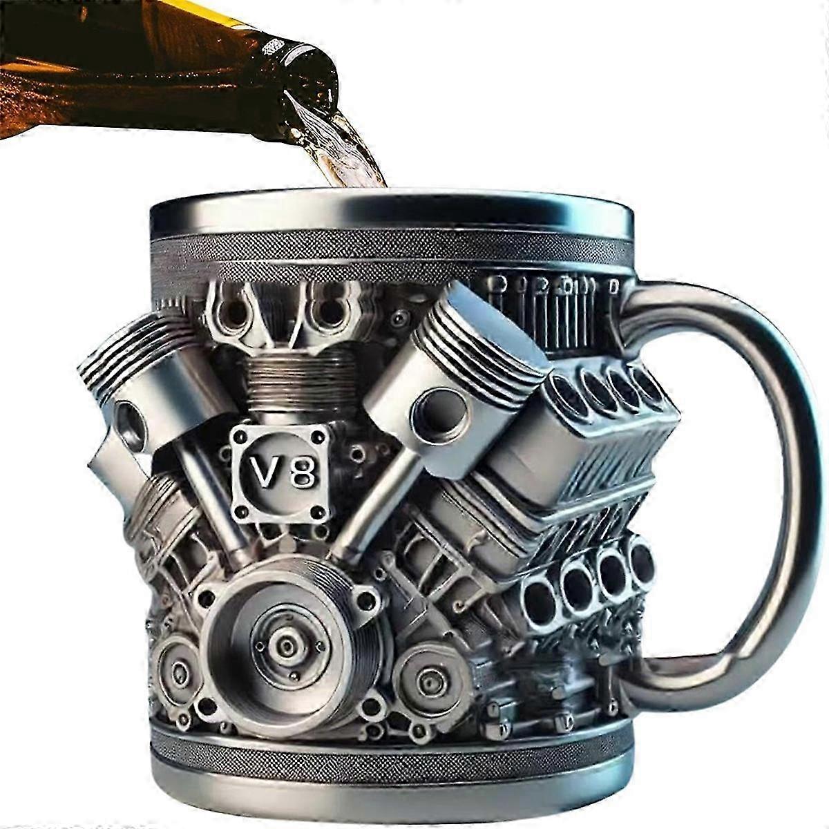 Stainless Steel Mug with a Creative 3D Car Engine Design for Personalized Use