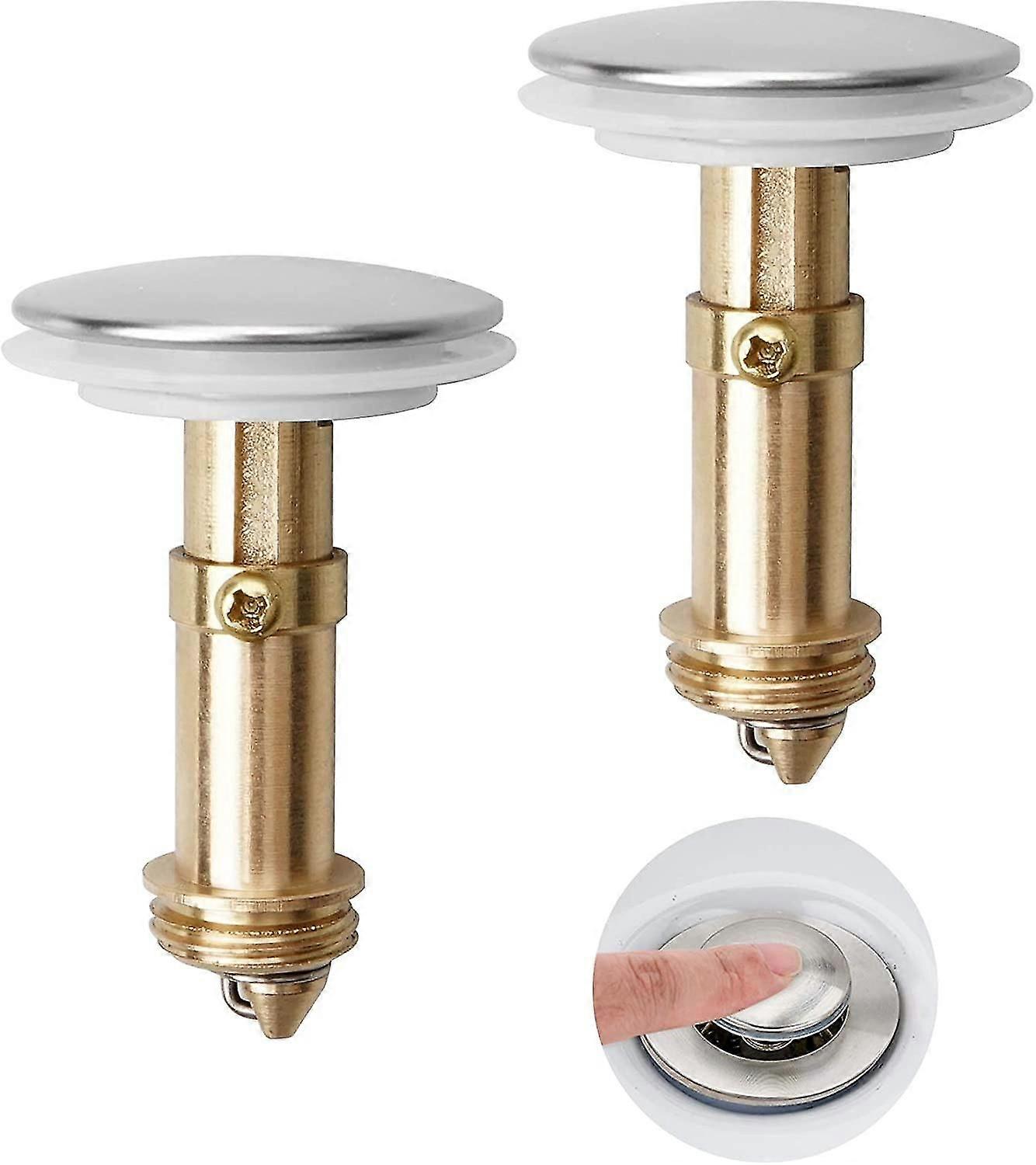 2 Pack Pop Up Push Button Drain Stopper 35mm Sink Plug, Push-in Typ Bounce Core Drain Filter, Chrom polierter Glanz Messing Waschbecken Stopper, Klicken Sie C
