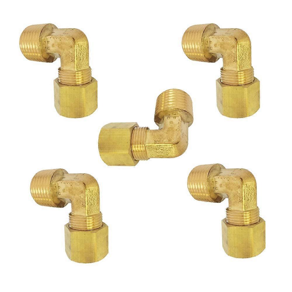 Brass Compression Tube Fitting 90 Degree Male Elbow, 3/8 In OD X 1/4 In NPT Male Pipe, 5 Pack