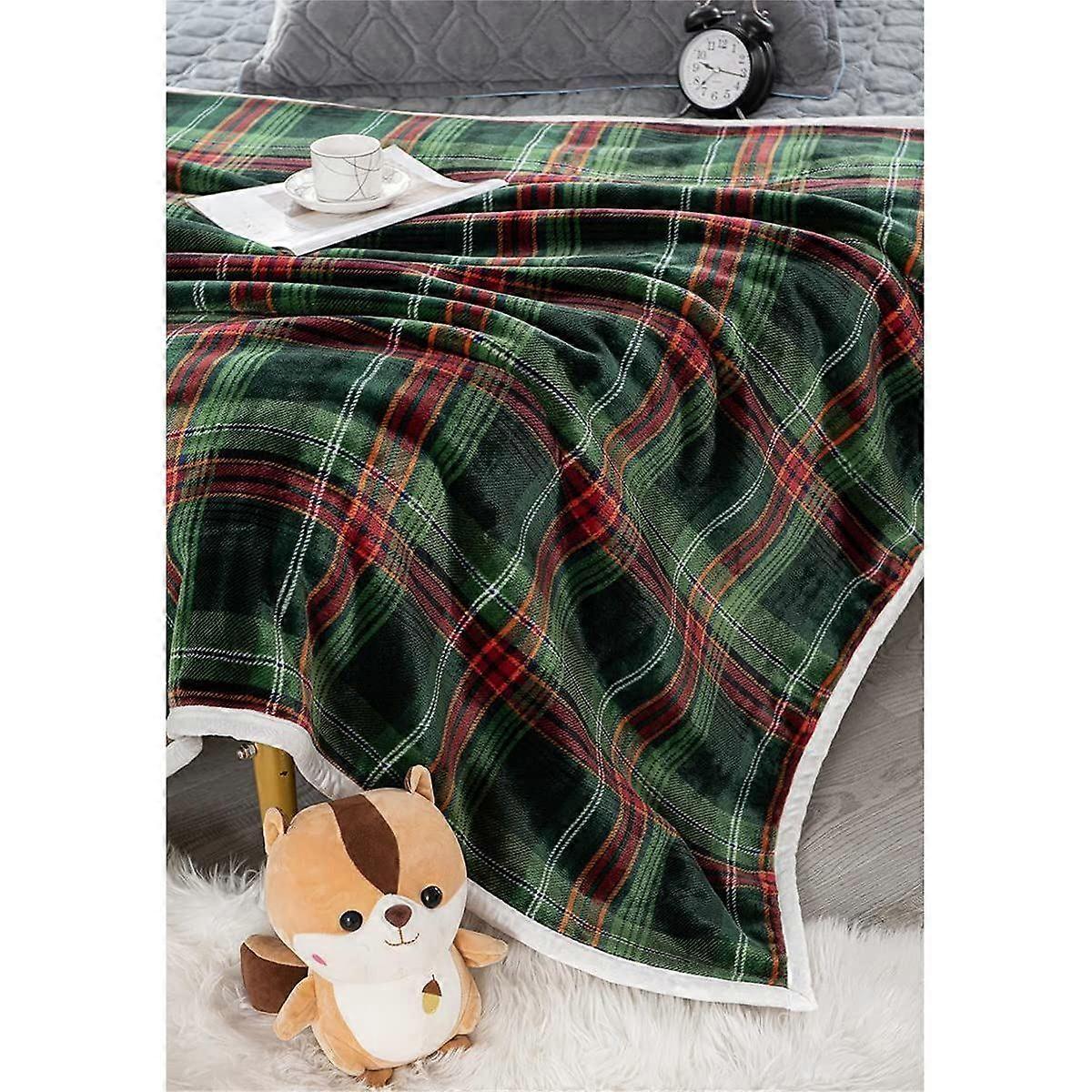 Easylife Cozy Double Layer Green Tartan Blanket