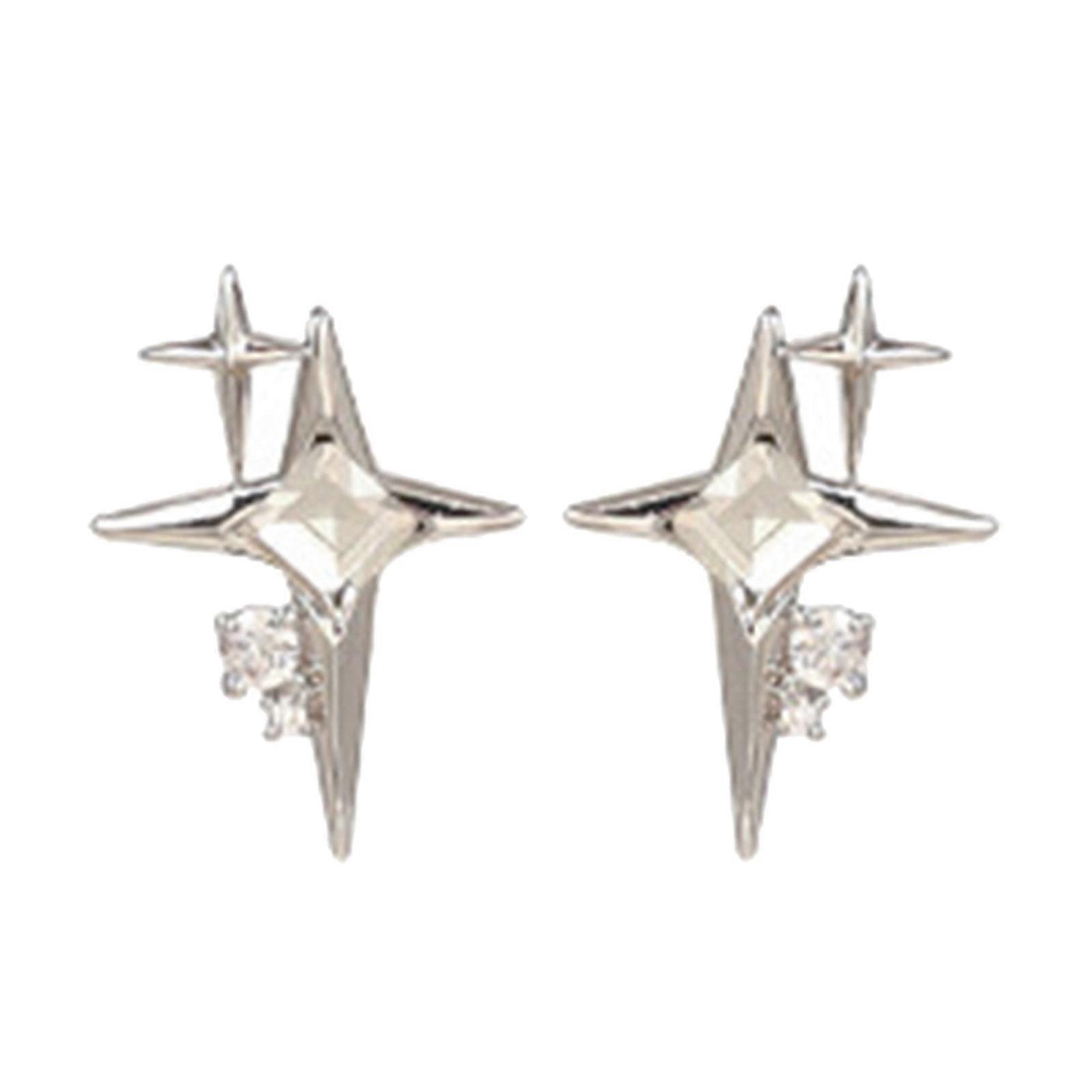 2023ファッションシルバーカラークロススタージルコンスタッドピアス女性女の子韓国4芒星イヤリングジュエリー