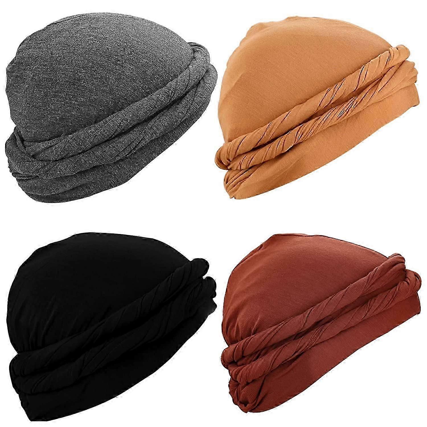 4 Pcs Turban For Men Halo Turban Durag Vintage Turban Twist Head Wraps Elastic Modal And Satin Lined Turban Scarf Tie For Hair