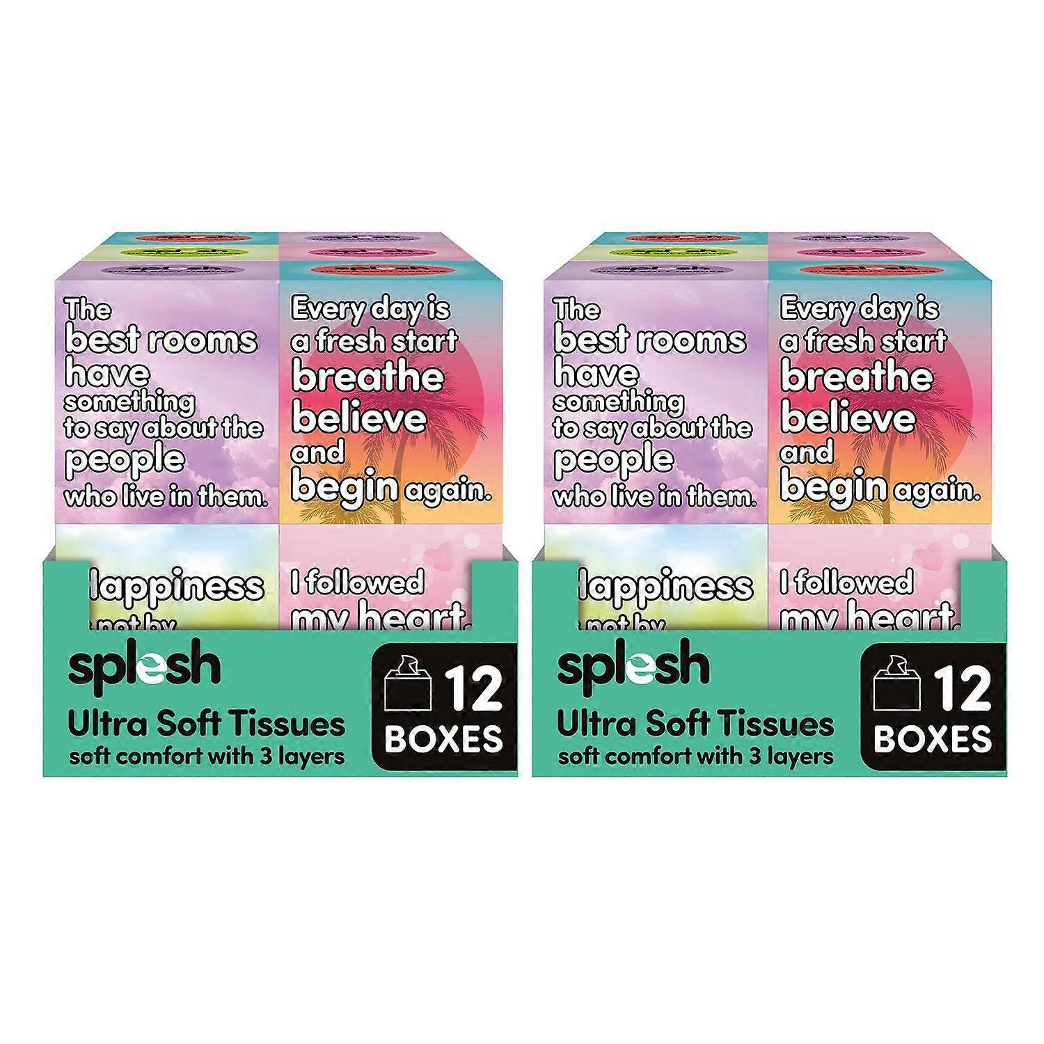 Splesh 3-Ply Facial Tissues Ultra Soft 24 Cube Boxes (1344 Total) Bulk Pack