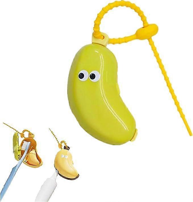 Toothbrush Head Cover, Banana Shape Toothbrush Cap Plastic Travel Portable Protector Toothbrush Head Case with Toothpaste Box