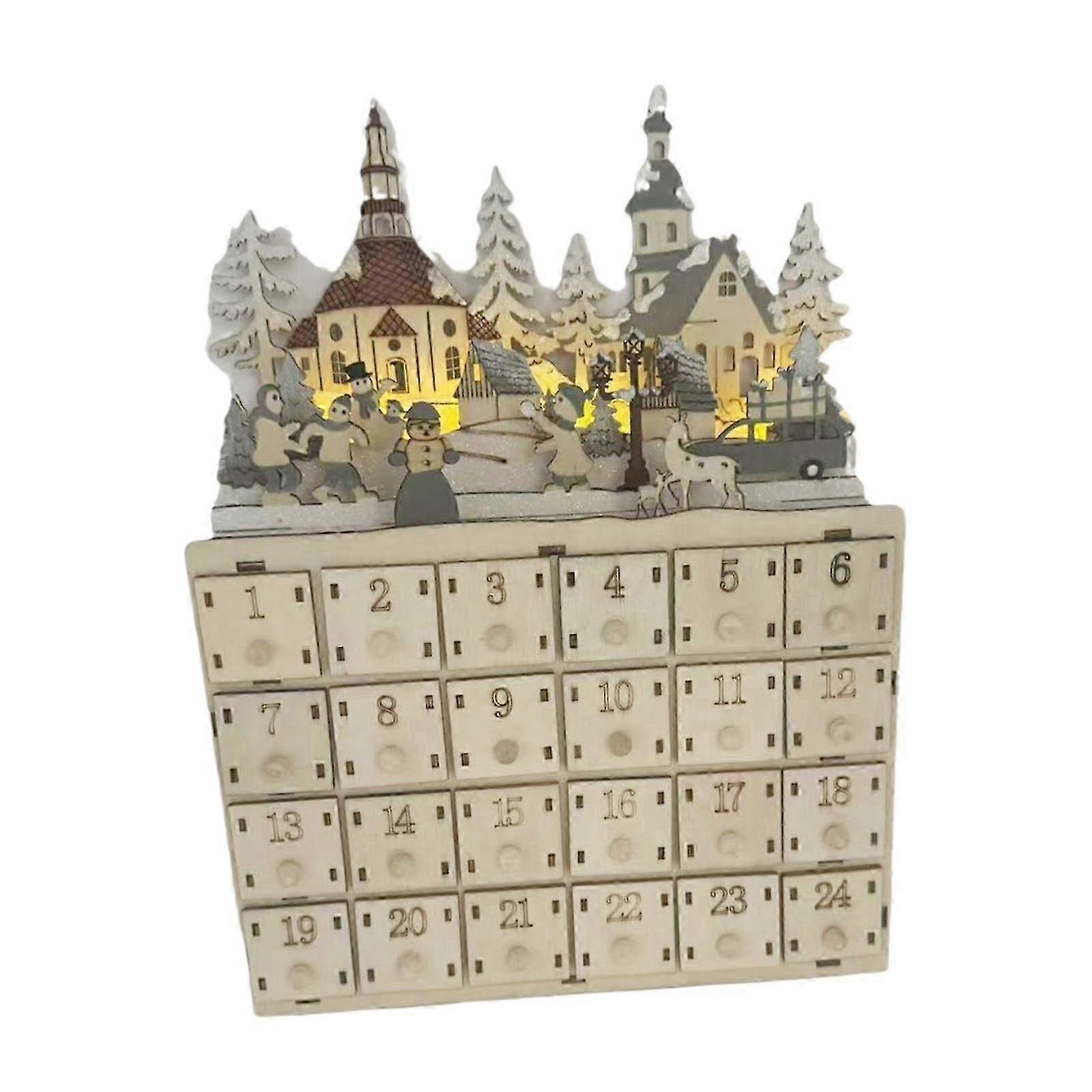 Christmas Wooden Advent Calendar Candy Box for Kids with 24 Storage Drawers for Holiday Gifts