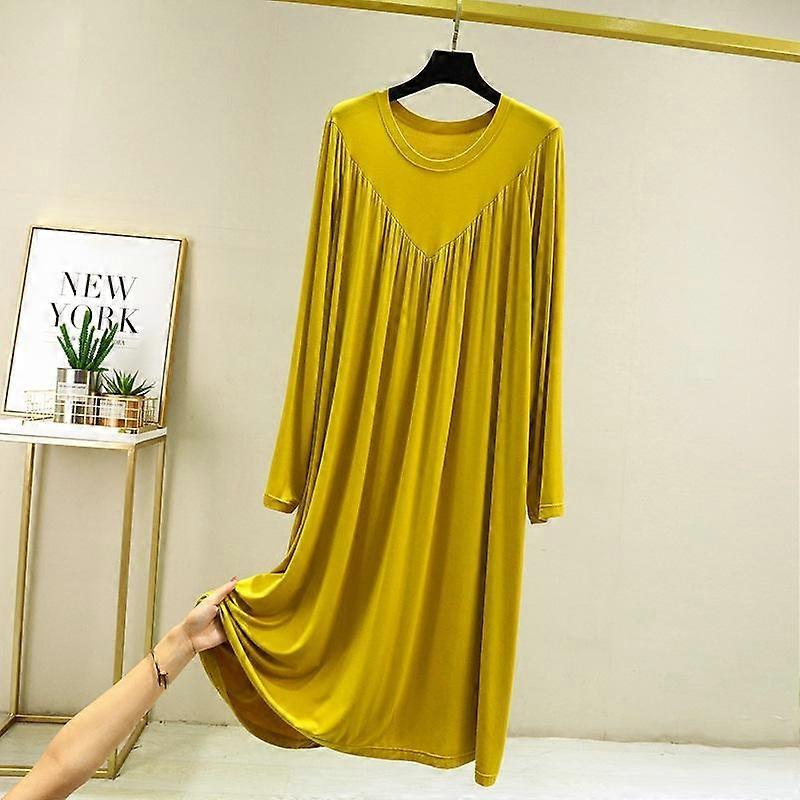 Pleated Dress Women's Ruffle Loose Plus Size Nightgown Long Long Sleeve Dress