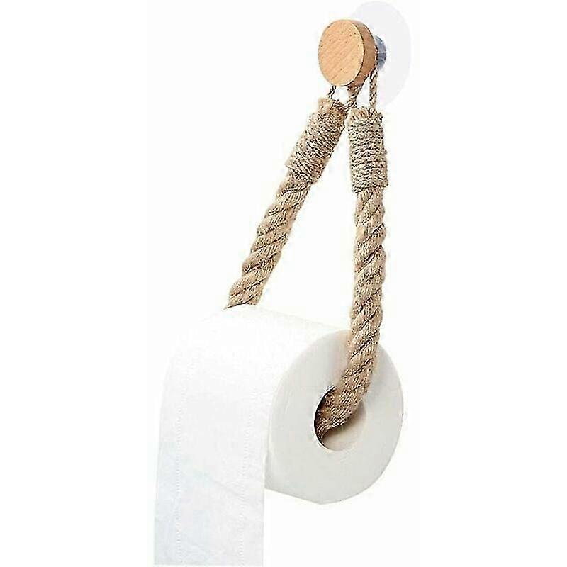 Rustic Nautical Rattan Toilet Paper Holder with Leather Lining, Brown