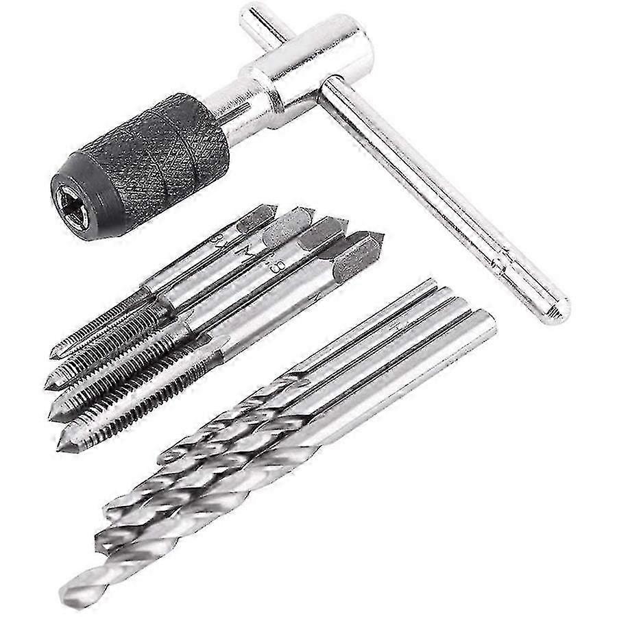 9pcs Adjustable T-handle Ratchet Tap Holder Wrench Tool Set With -m6 Screw Thread Metric Plug Tap A