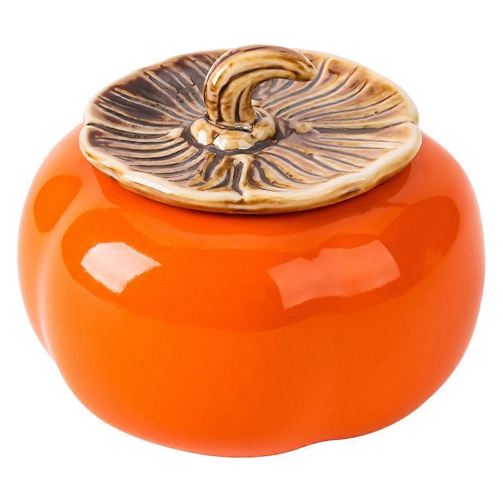 1Pc Ceramic Persimmon Tea Canister Decorative Sealing Jar Orange