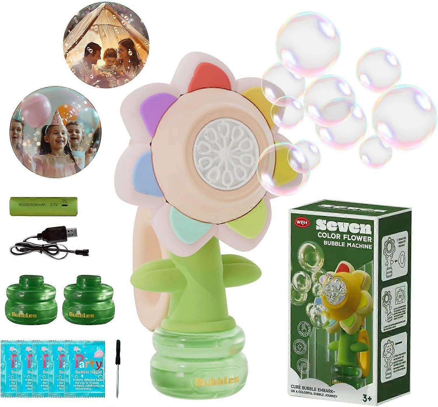 Bubble Machine for Kids, Automatic Sunflower Bubble Maker for Toddlers, Portable