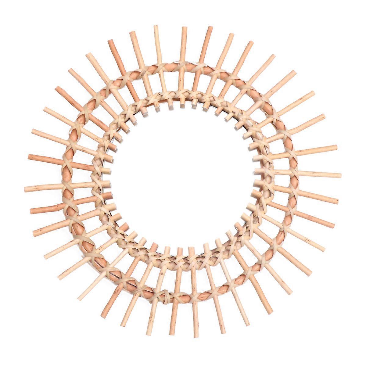 Rattan Wall Mirror Wicker Weave Design Square Shape Home Decoration Photography Props Beige Color 50.00X50.00X2.00cm