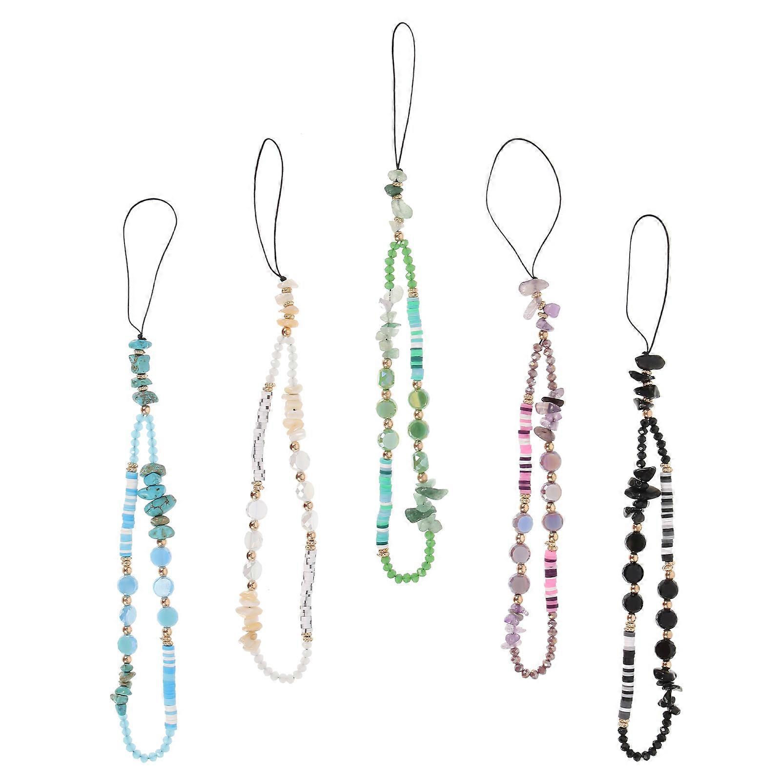 Beaded Phone Lanyard Decorative Chain for Smartphones Easy Installation Wrist Strap for DIY Enthusiasts Versatile Holder for Phones & Cameras 5PCS
