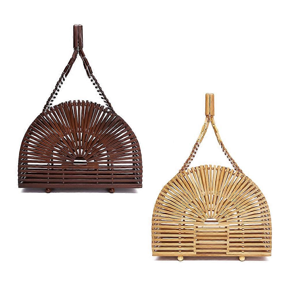 Bamboo Handbag for Women – Handmade Woven Beach Tote Bag with Stylish Semicircle Design, Durable and Unique Beach Accessory, Random Colors