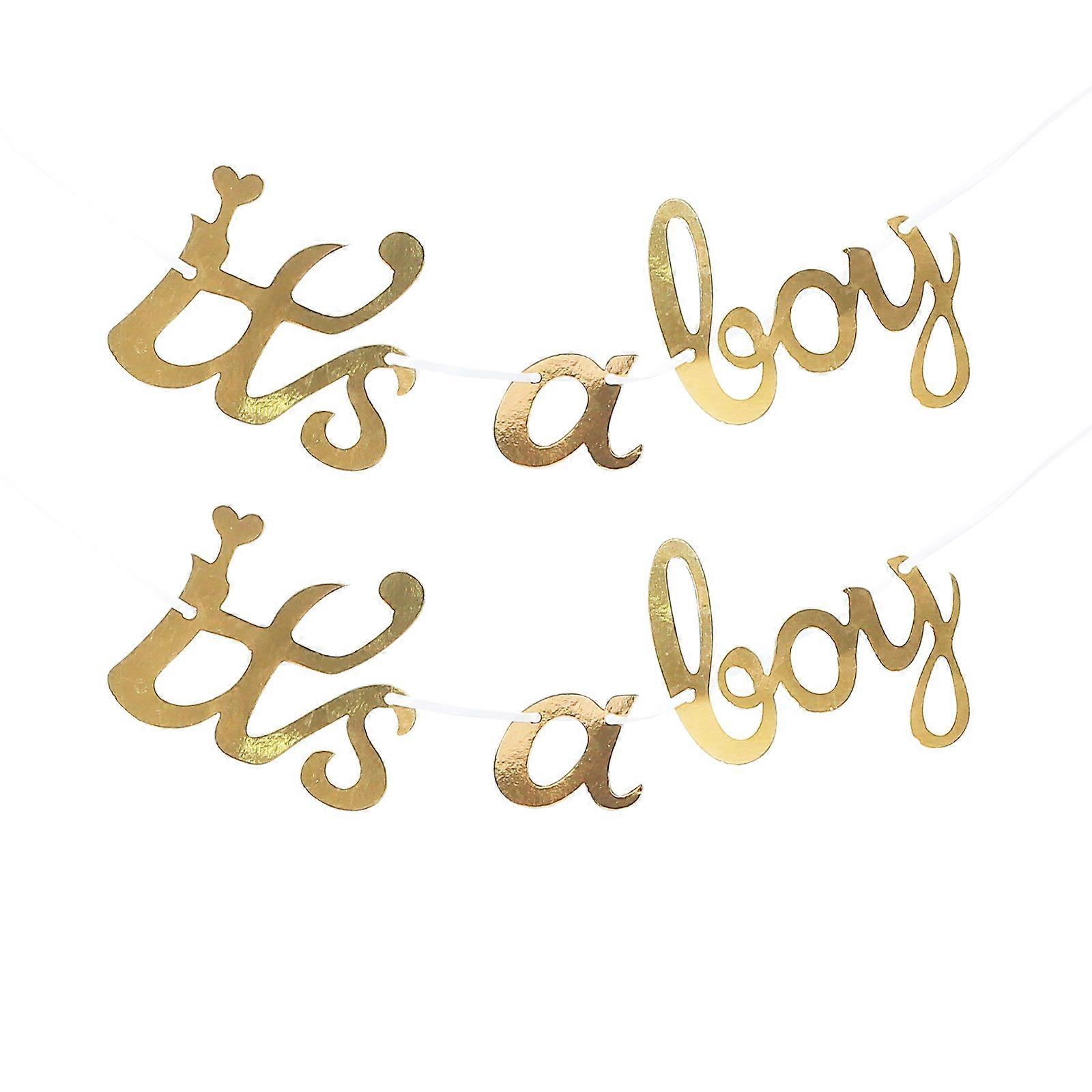 Paper String Flags Banner Decor Party Decoration Rectangular Shape Golden 2Pcs