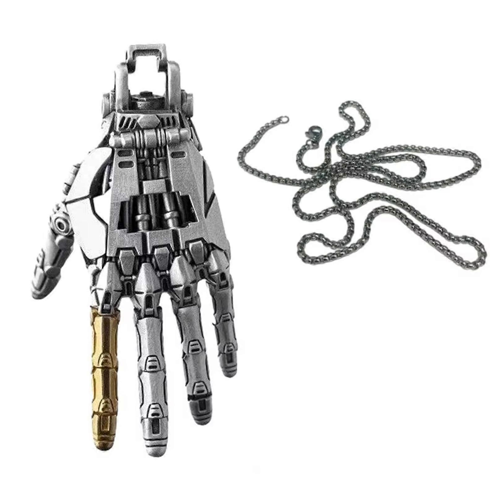 Mechanical Bionic Hand Necklace Copper Pendant Movable Finger Joints Robot Hand Charm Jewelry For Men And Women