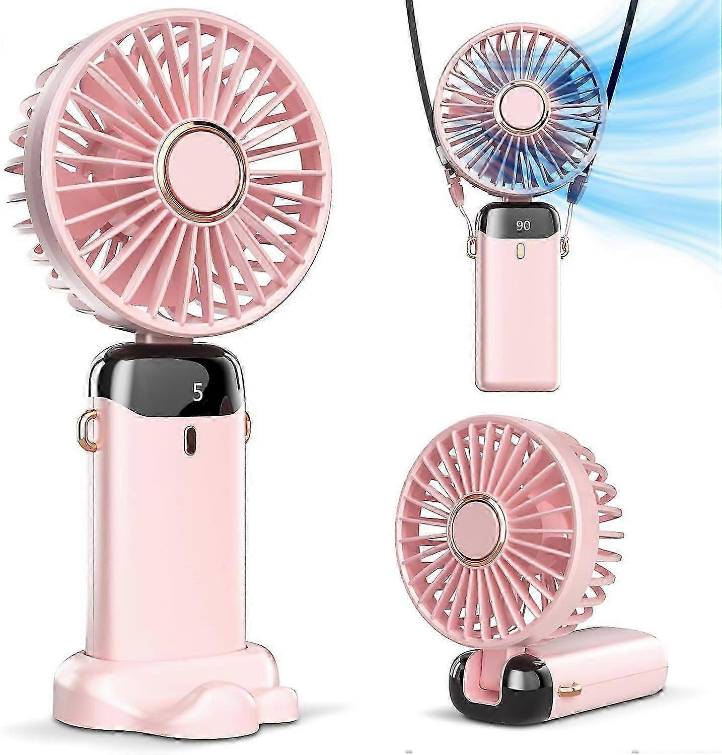 Portable Handheld Fan with LED Display, 5 Speeds, Adjustable & Foldable