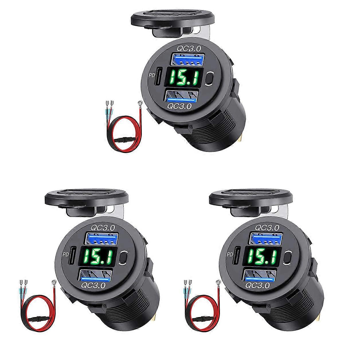 12V USB Outlet Dual Quick Charge with Voltmeter and Power Switch