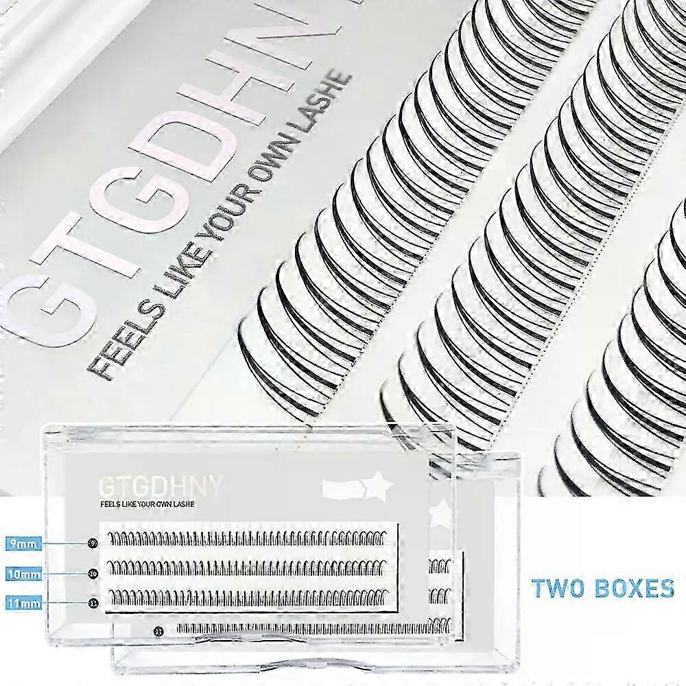 İki Kutu DIY Kirpikler A / M Şekil Sivri Küme Kirpik Uzatma FishTail Mix 3D Isı Bağlı Yanlış Bireysel Makyaj Hazır Fan