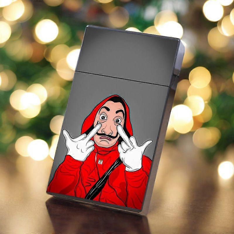 Cross-Border Thin Cigarette Box, Men's And Women's Small Cigarette Box, Heist Pattern, Trend, Automatic Elastic Lid, The Whole Package Into The Foreig