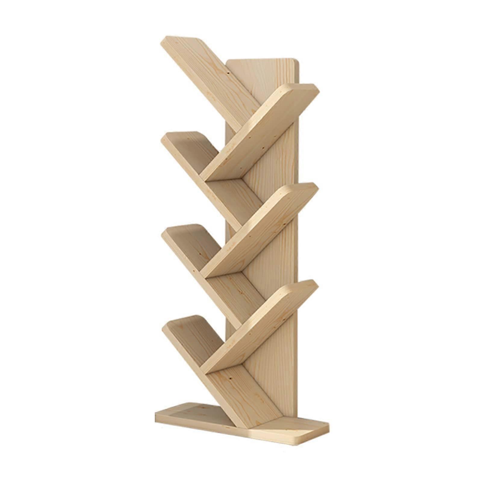 Magazine Rack Tree Shaped Bookshelf Living Room Floor Simple Shelf Pine Wood 7Tier