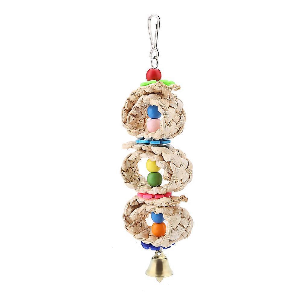 Pet Bird Toy Parrot Interactive Chew Wooden Circular Pattan Balls Hanging Cage Toys
