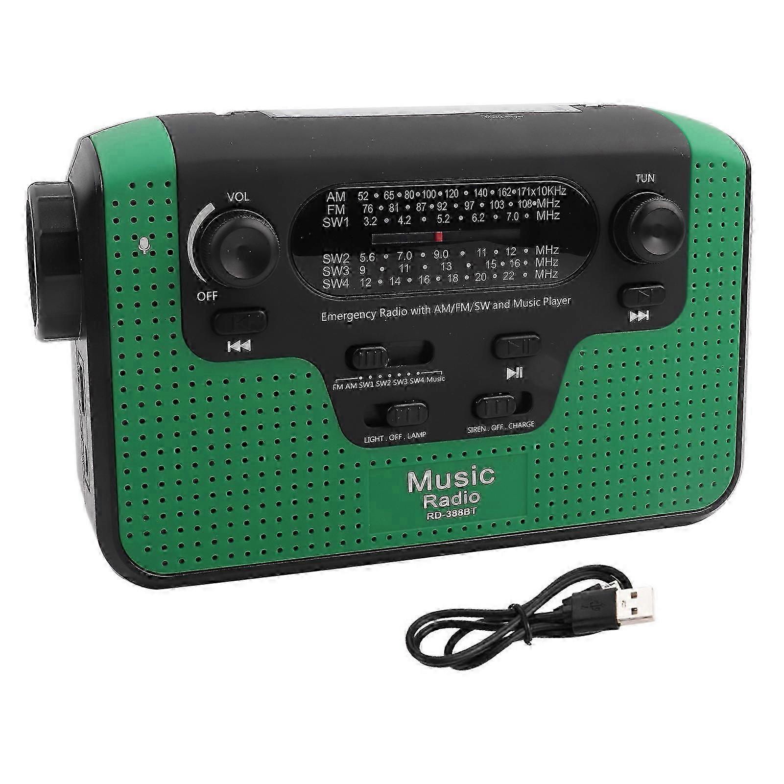 Solar Hand Crank Radio with Memory Card Music and Bluetooth Handsfree Call in Green