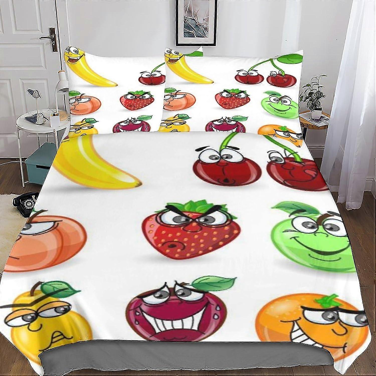 3D Cute Fruits Effect Printed Comforter Set with Pillowcases for Kids and Adults (3D Strawberry)