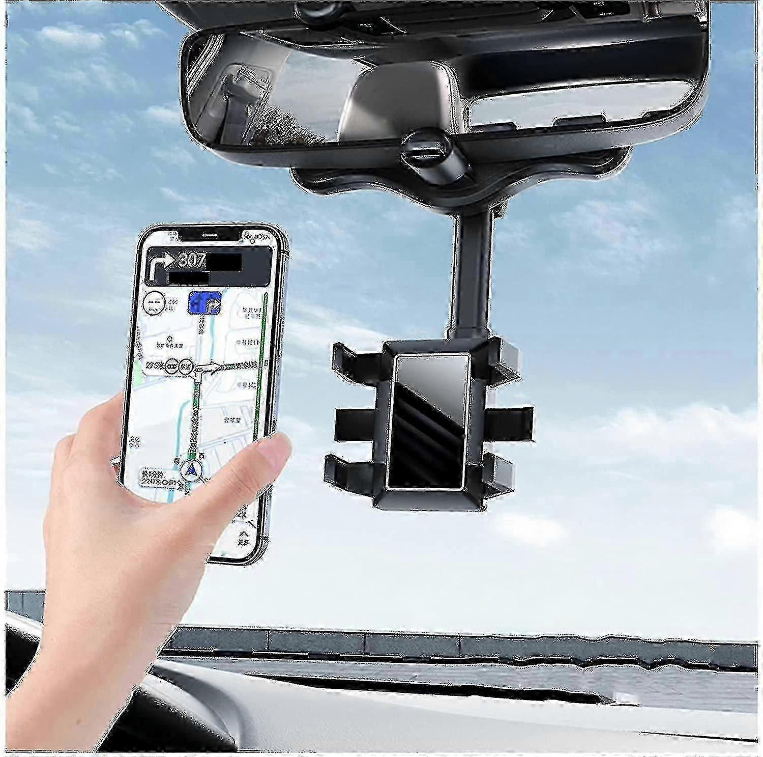 Car Phone Holder, Upgrade Rearview Mirror Phone Holder 360 Rotatable and Retractable Hands-Free Mount