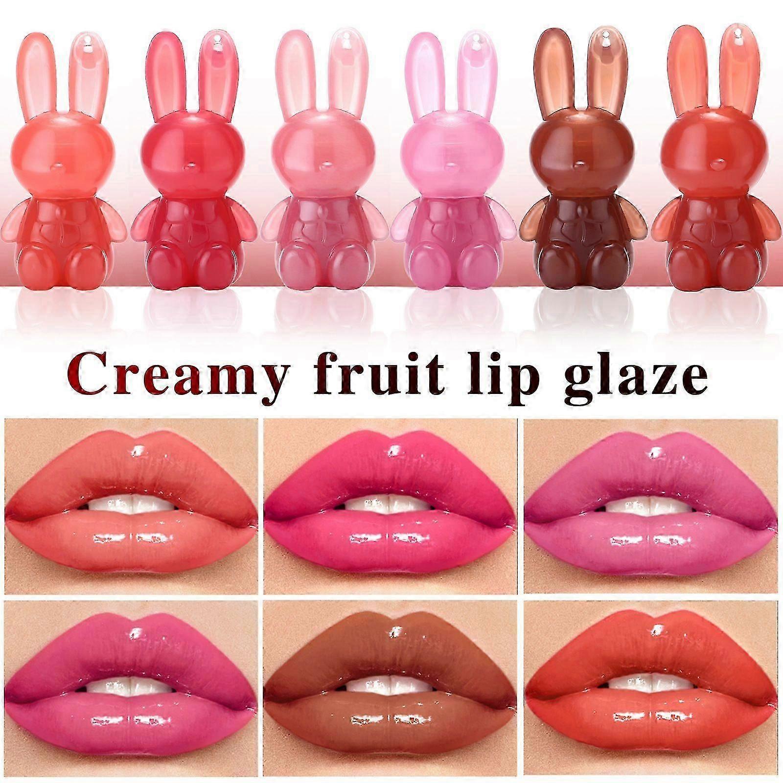 6PCS Bunny Lip Gloss | Watery Rabbit Lip Gloss | Rabbit Jelly Liquid Lipstick Korean Make Up | Moisture Plumping Lips Dyeing Durable | Glass Finish Li