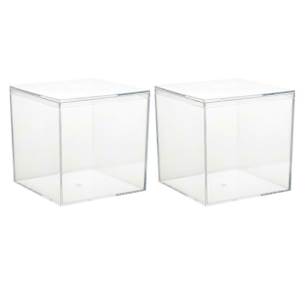 Clear Square Storage Boxes Transparent Durable Plastic Containers for Wedding Favors, Collectibles, Crafts and Home Organization (2pcs)