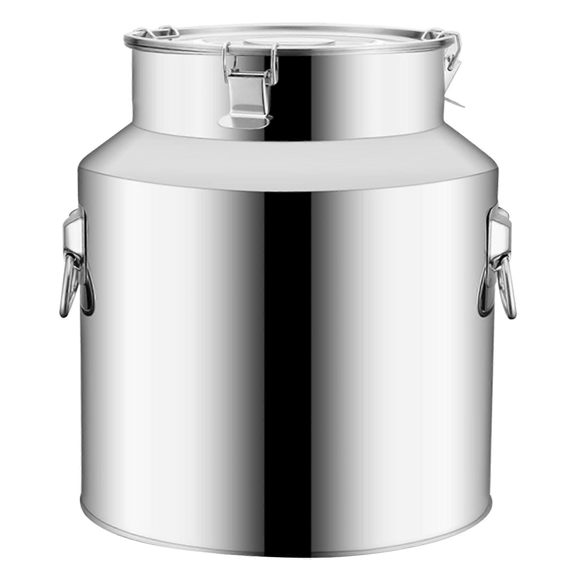 Stainless steel milk bucket 9L with lid, carrying handle, and buckle for storage