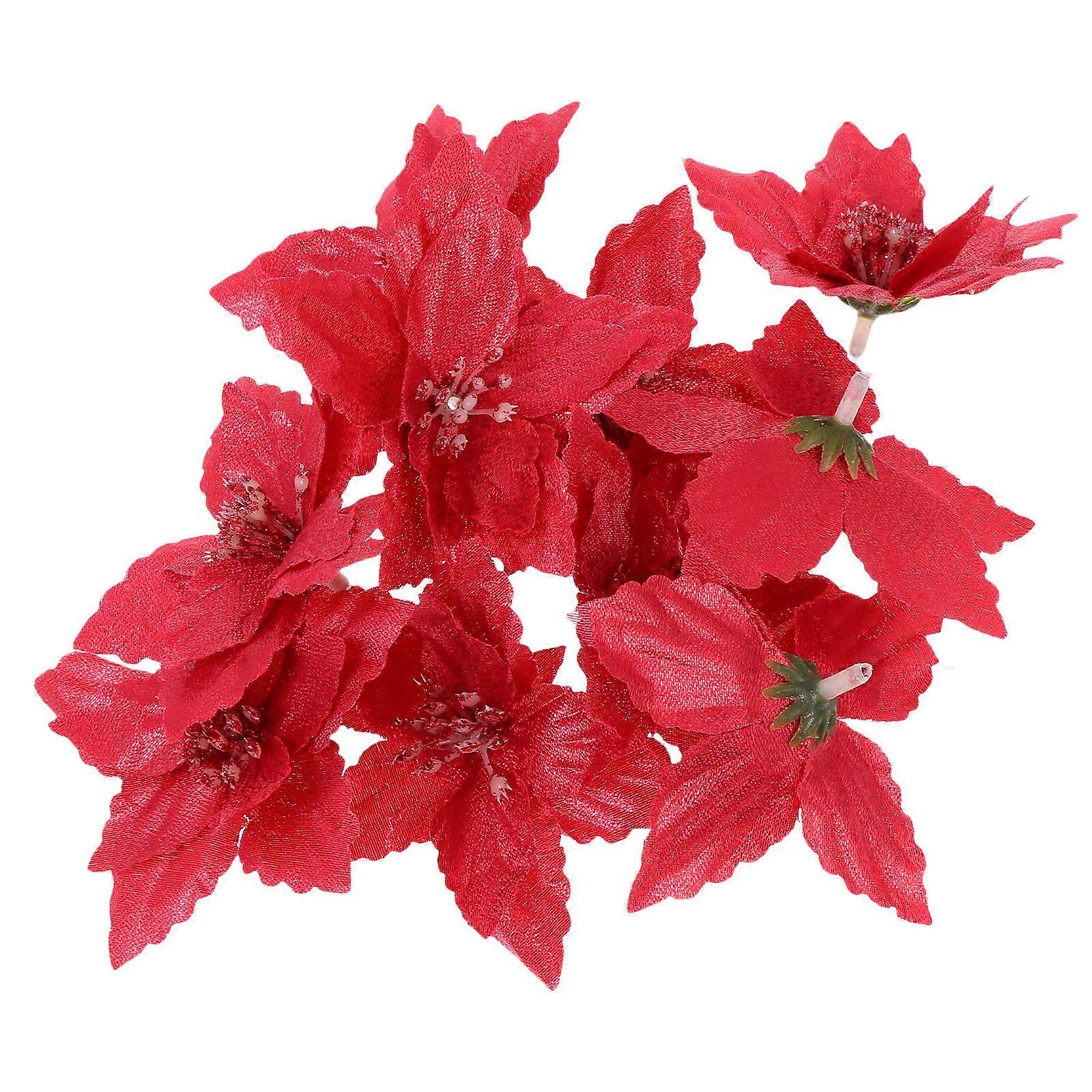 Artificial Flower Decor Christmas Tree Flower Adorn Spring Festival Red 9CM 10Pcs