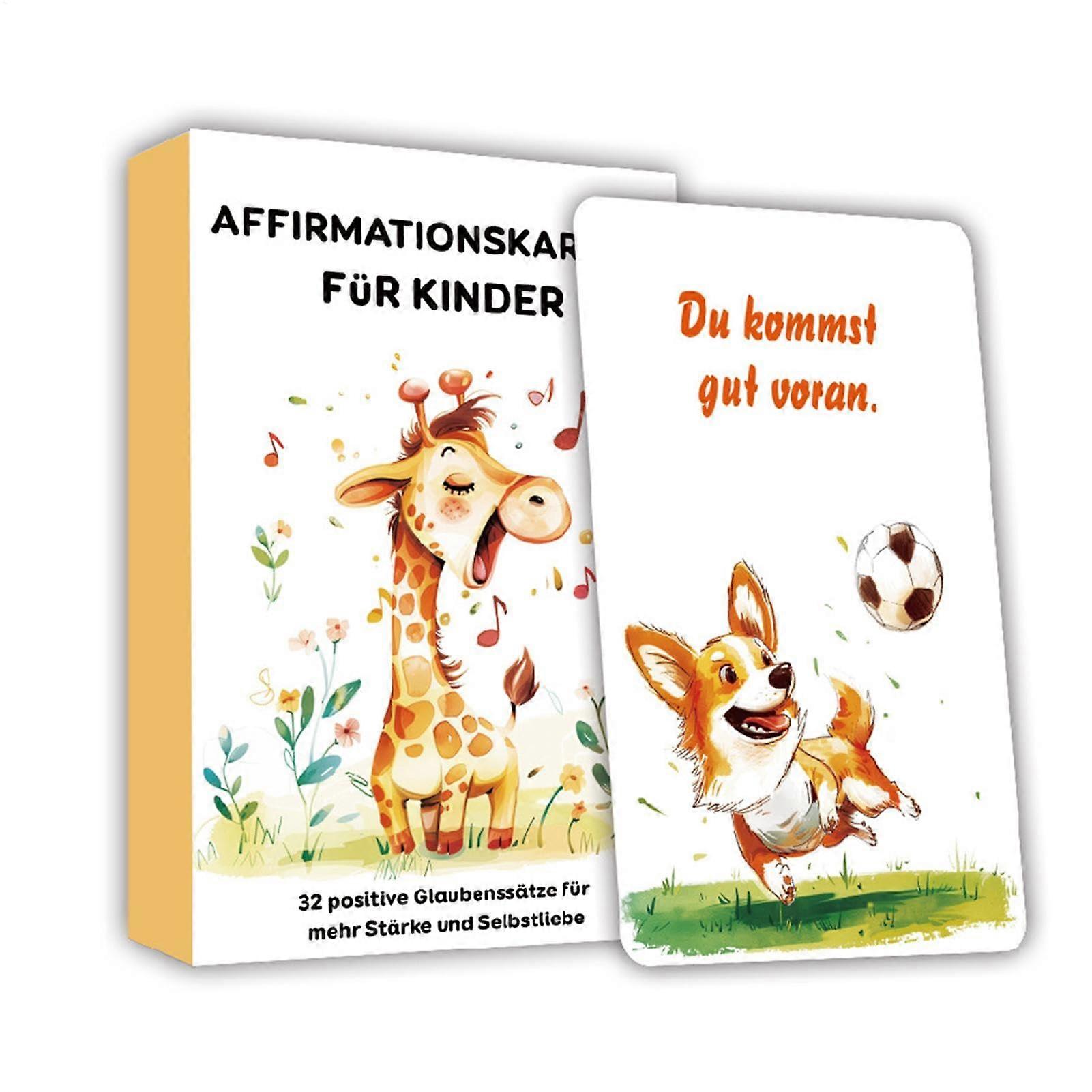 32 German Positive Affirmation Flash Cards with Fun Animal Theme for Daily Motivation