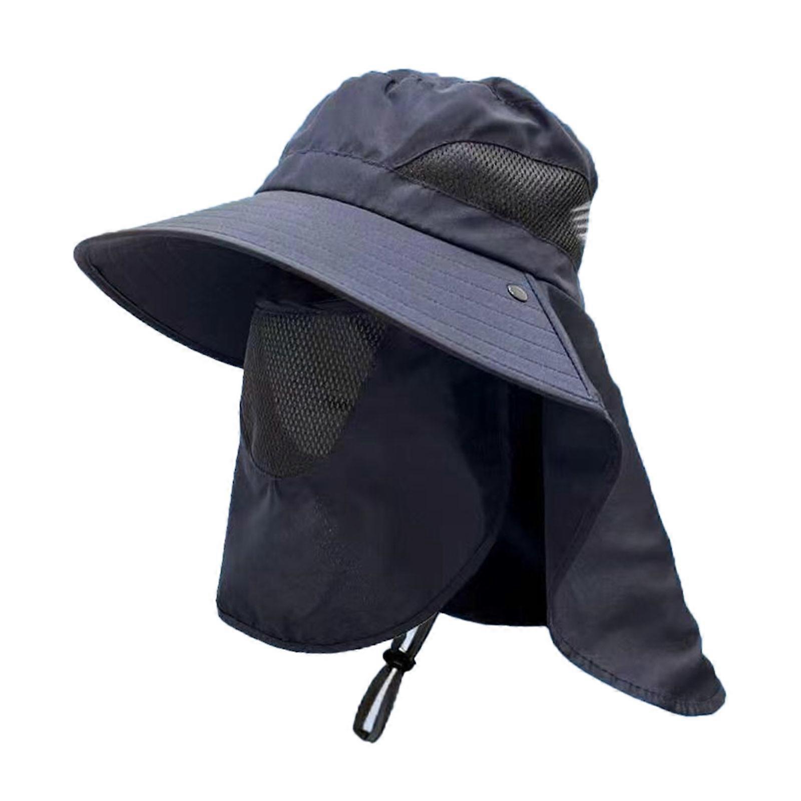 Lightweight Summer Sun Hat Multi Color Neck Flap Style Detachable Mask Navy blue