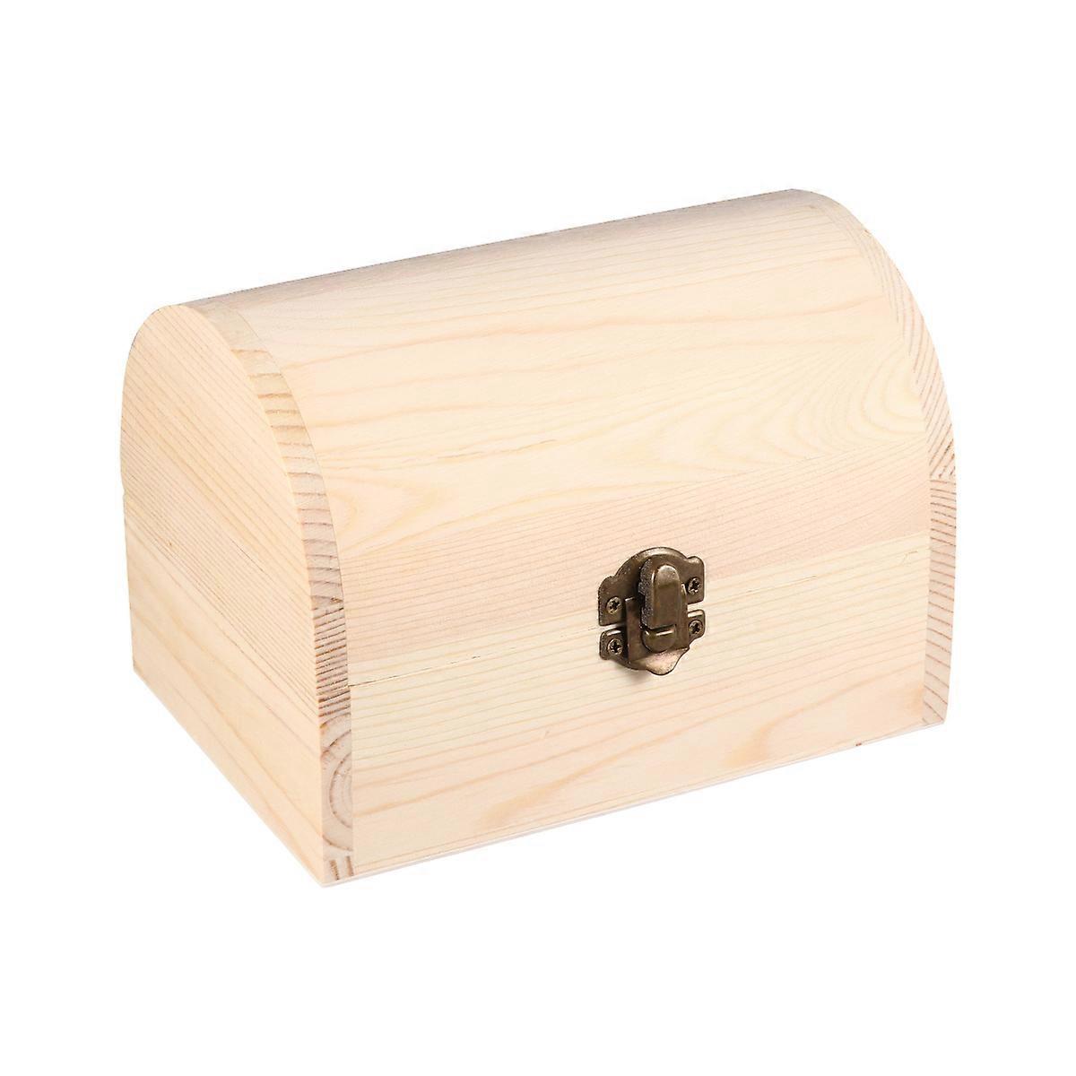 Craft Box With Lid Arched Unfinished Wooden Case Square Multi Function Diy Storage Lockable For Home Shop Adults 1Pcs