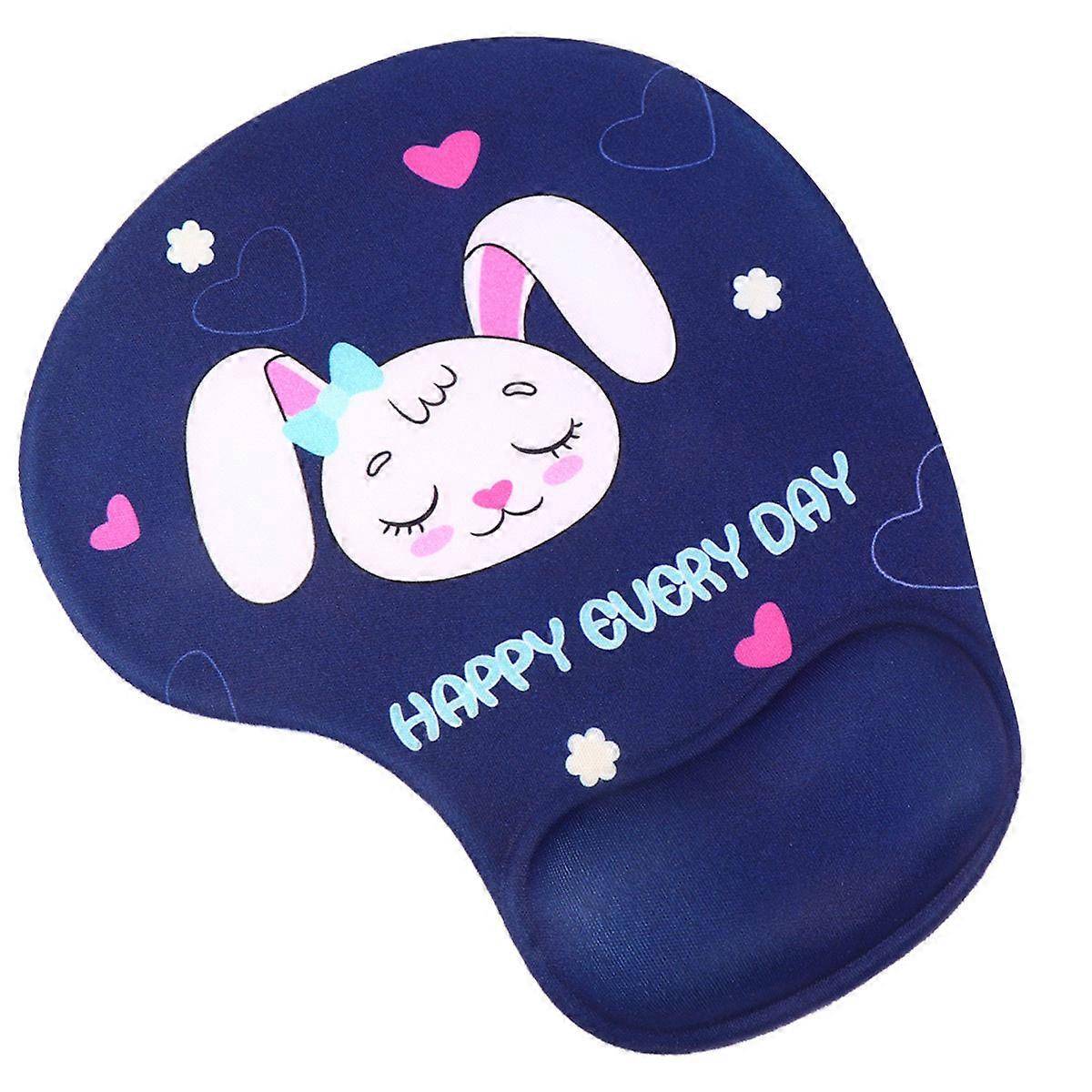 Wrist Protection Mouse Pad Cartoon Rabbit Blue Color Smooth Touch Computer Work 1Pcs