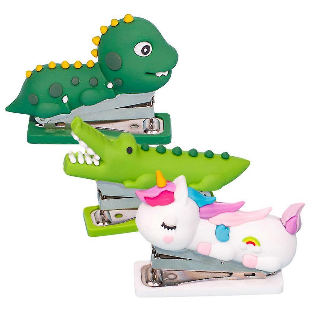 3pcs Mini Staplers For Desk, Cartoon Stapler Crocodile Dinosaur, Handheld Fun Stapler For Home Office