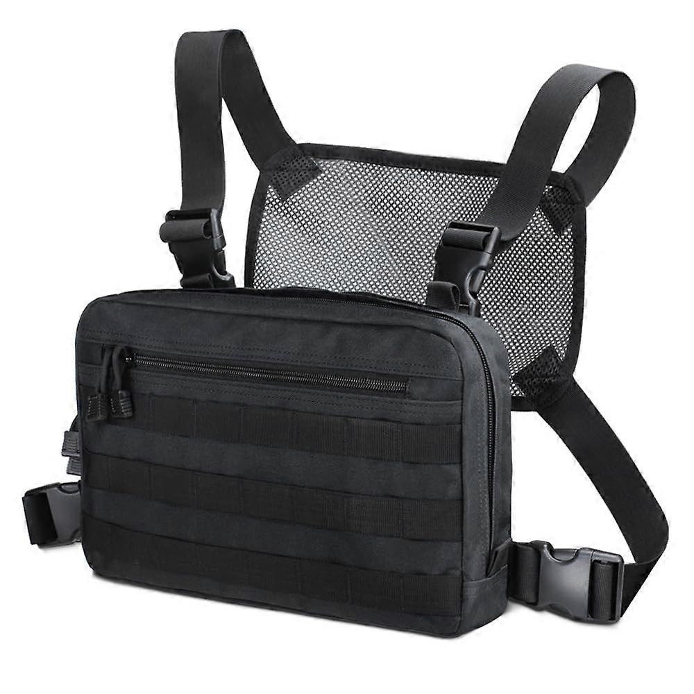 Tactical Chest Rig Bag - Black Combat EDC Front Pouch with Recognition Kit Pockets for Wargaming and Outdoor Activities