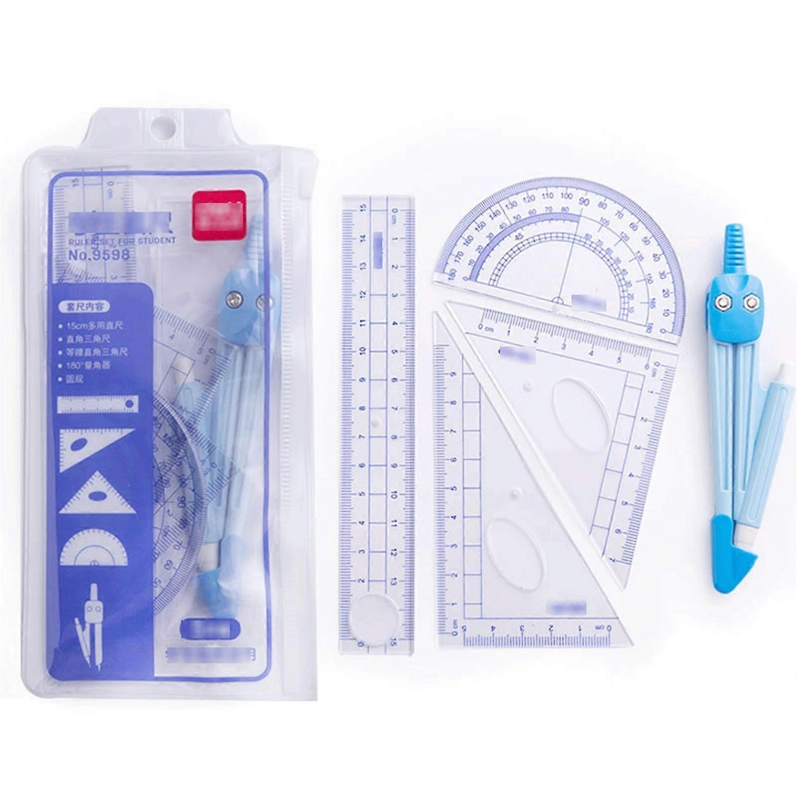 Math Geometry Set, Includes Rulers, Protractor, Compass, Triangle Ruler