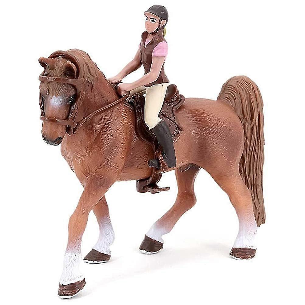 Mini Model Figure Toy - Brown Simulation Rider Figure with Saddle - Animal Collection for Kids - 3 inch Size