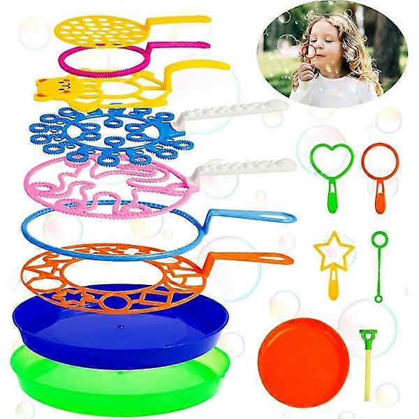 Bubble Wand Set, 15-Pack Large Bubble Wands Toys with Tray Bulk Big Bubble Blowing Toys for Kids Summer Bubble Toy