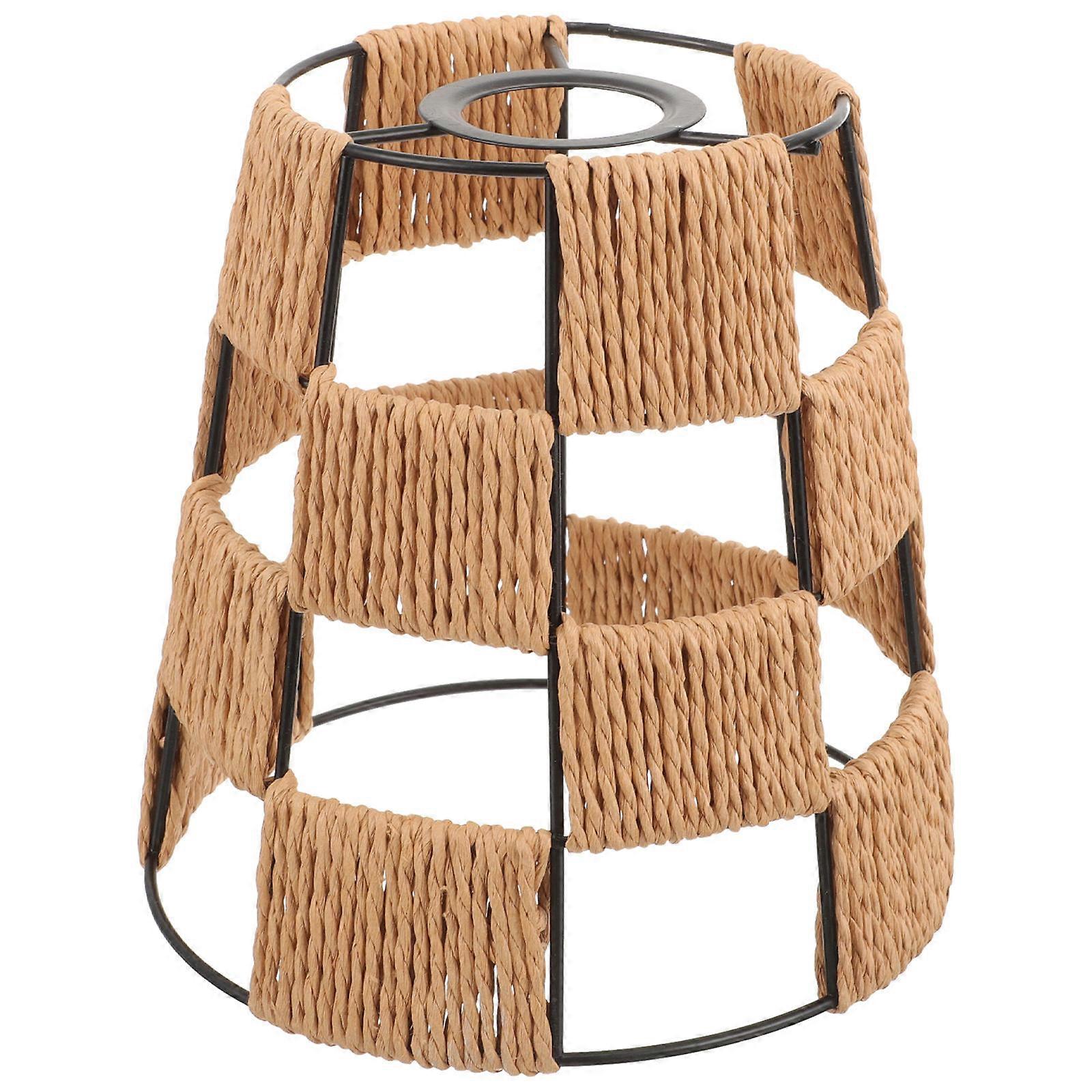 Rustic Lamp Shade Handwoven Woven Chinese Style For Chandelier Khaki 18x18cm Rope Iron Decorative Lighting 1Pack