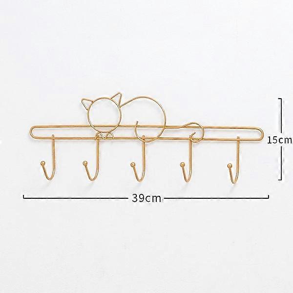 Simple kitten-shaped shelf with hooks (seven black hooks),