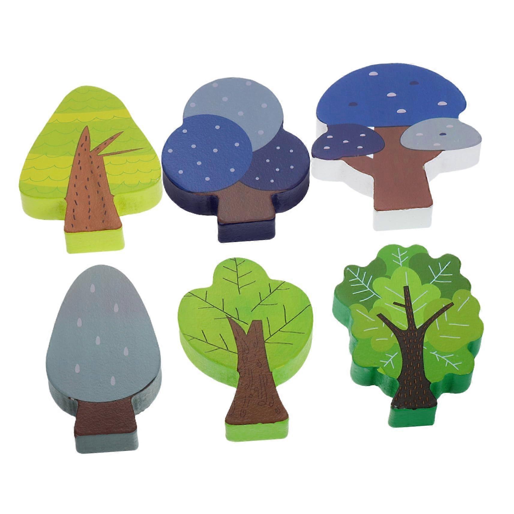 Mini Wooden Tree Set 6-Piece Colorful Trees For Toy Trains, Creative Play And Realistic Railway Layouts
