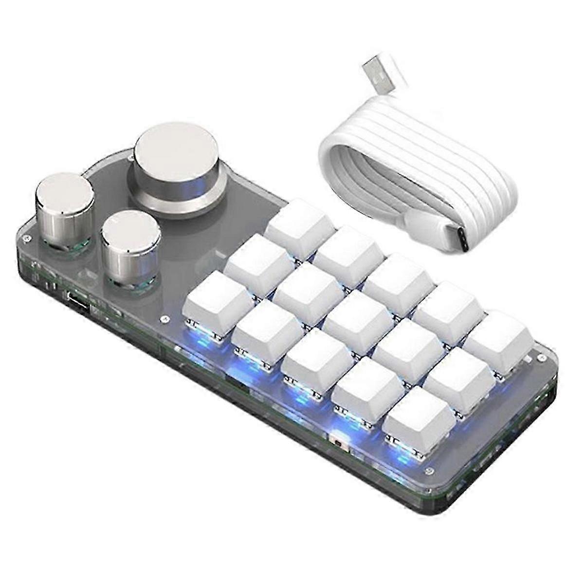 15 Keys 3 Knobs Programmable Keyboard,blue Switch Hot Swappable Numpad, Gaming Keyboard With Memory Function White